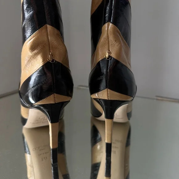 New Jimmy Choo Beren Boot Eel Skin Striped Black and Cognac $1,895 39 - Picture 7 of 12
